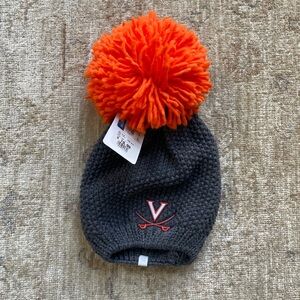 LOGO by Lori Goldstein Charcoal Beanie with Bright Orange Pom